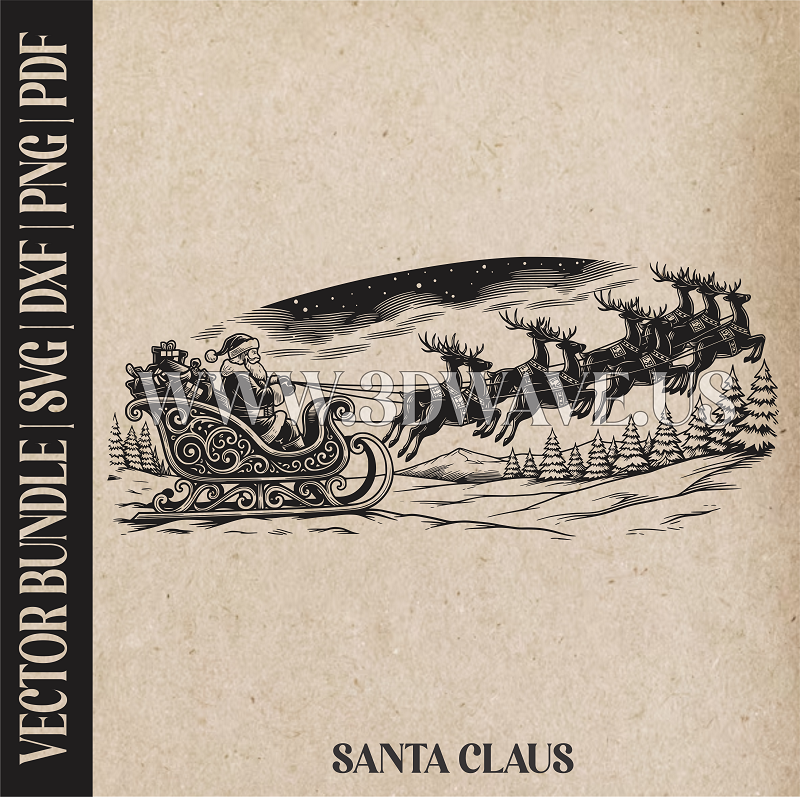 Santa Claus & reindeer| Vector Art: LaserCut Files for Cricut, Glowforge SVG | Digital Products