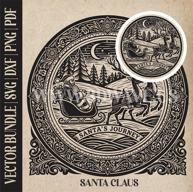 Santa Claus & reindeer| Vector Art: LaserCut Files for Cricut, Glowforge SVG | Digital Products