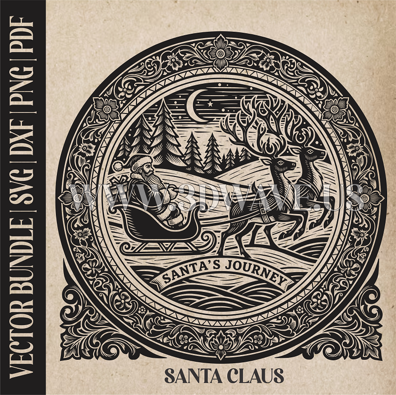 Santa Claus & reindeer| Vector Art: LaserCut Files for Cricut, Glowforge SVG | Digital Products