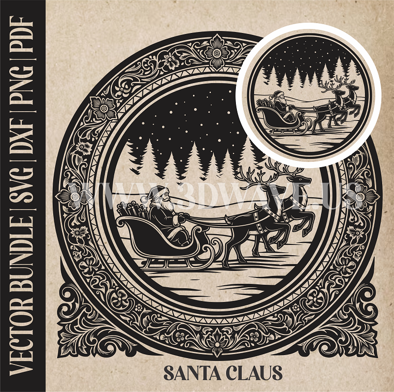 Santa Claus & reindeer| Vector Art: LaserCut Files for Cricut, Glowforge SVG | Digital Products