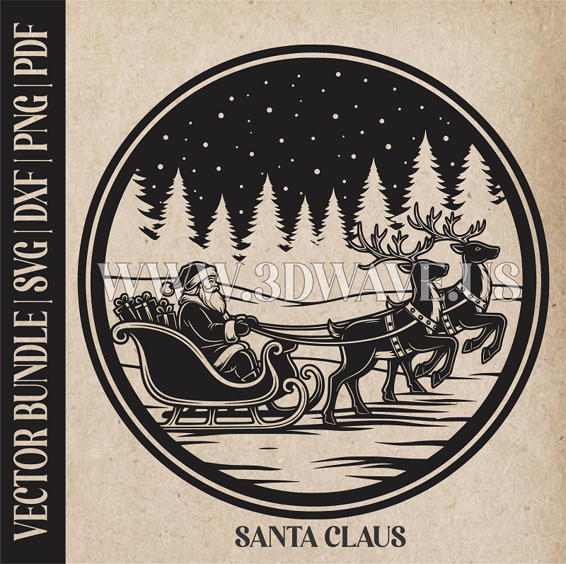 Santa Claus & reindeer| Vector Art: LaserCut Files for Cricut, Glowforge SVG | Digital Products
