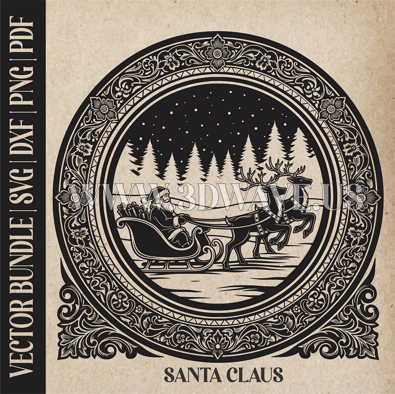 Santa Claus & reindeer| Vector Art: LaserCut Files for Cricut, Glowforge SVG | Digital Products
