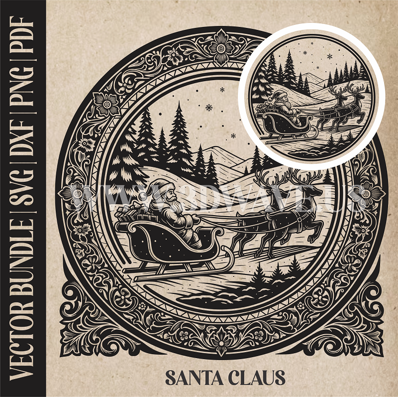 Santa Claus & reindeer| Vector Art: LaserCut Files for Cricut, Glowforge SVG | Digital Products