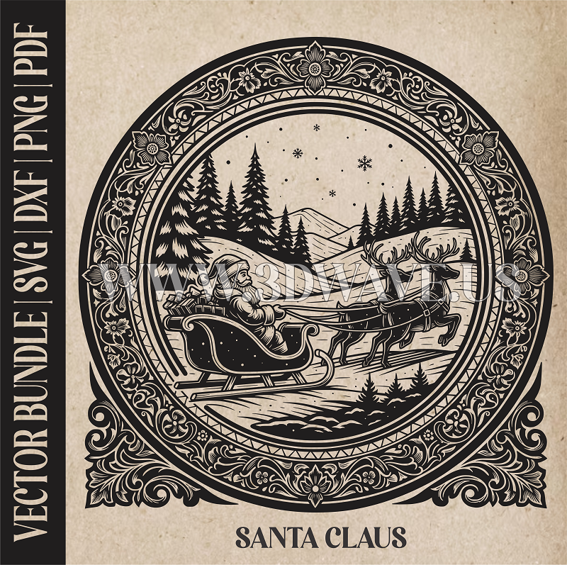 Santa Claus & reindeer| Vector Art: LaserCut Files for Cricut, Glowforge SVG | Digital Products
