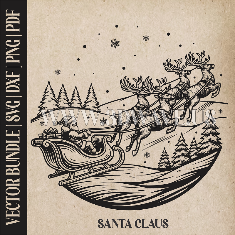 Santa Claus & reindeer| Vector Art: LaserCut Files for Cricut, Glowforge SVG | Digital Products
