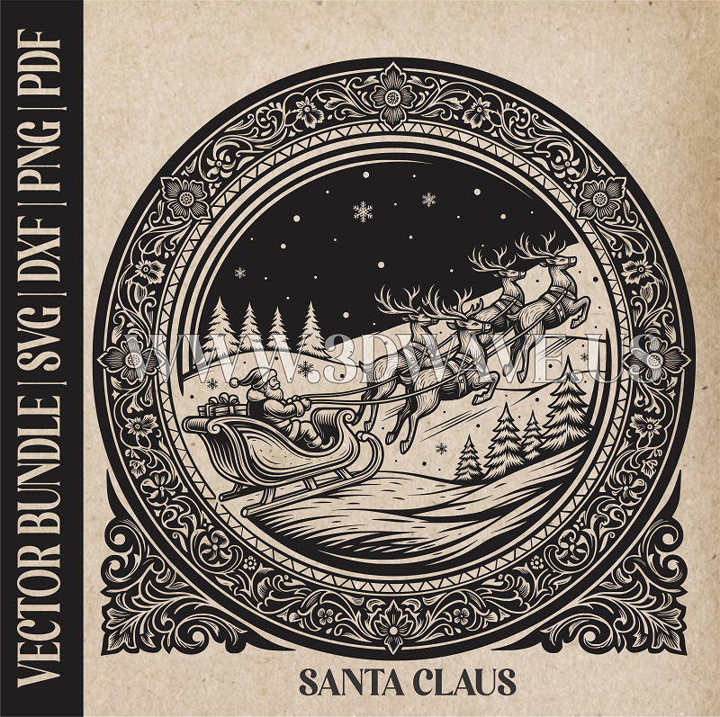 Santa Claus & reindeer| Vector Art: LaserCut Files for Cricut, Glowforge SVG | Digital Products