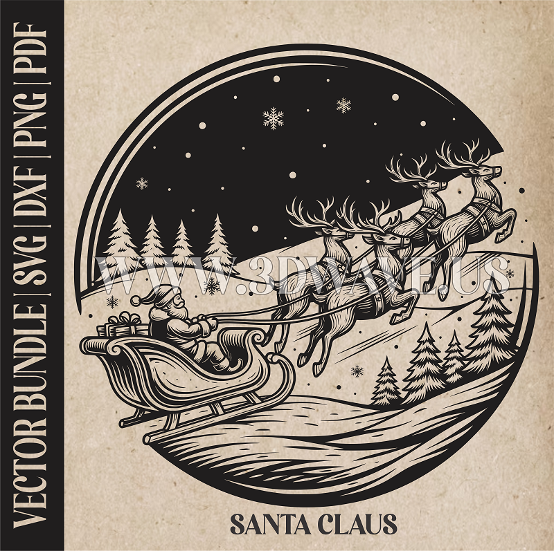 Santa Claus & reindeer| Vector Art: LaserCut Files for Cricut, Glowforge SVG | Digital Products
