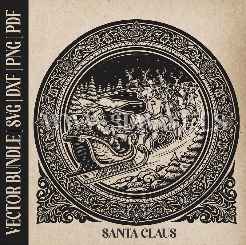 Santa Claus & reindeer| Vector Art: LaserCut Files for Cricut, Glowforge SVG | Digital Products