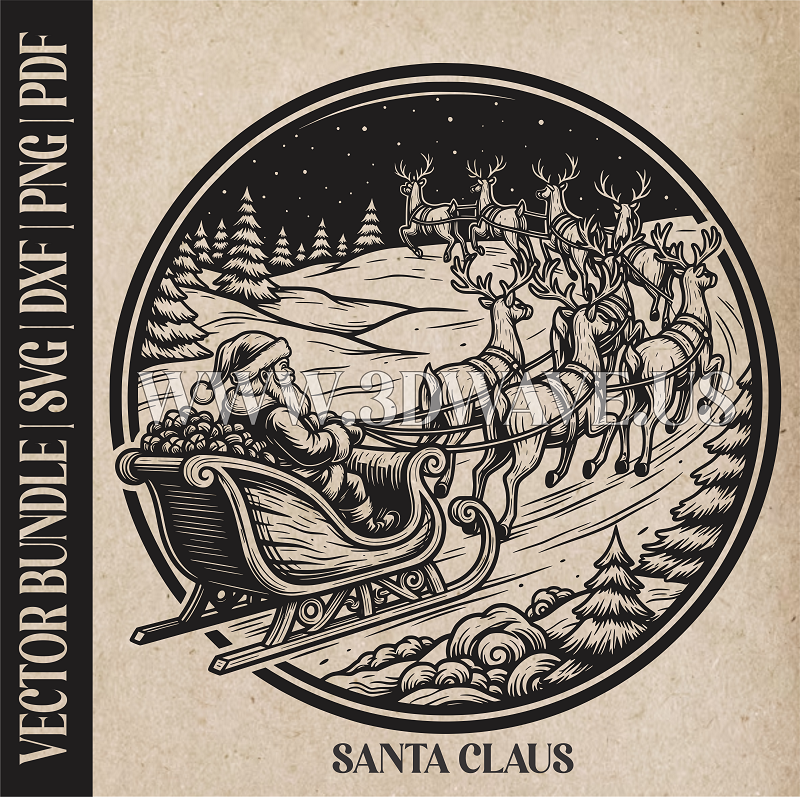 Santa Claus & reindeer| Vector Art: LaserCut Files for Cricut, Glowforge SVG | Digital Products