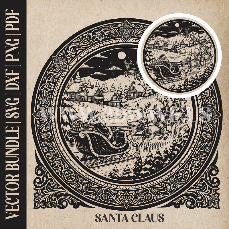 Santa Claus & reindeer| Vector Art: LaserCut Files for Cricut, Glowforge SVG | Digital Products