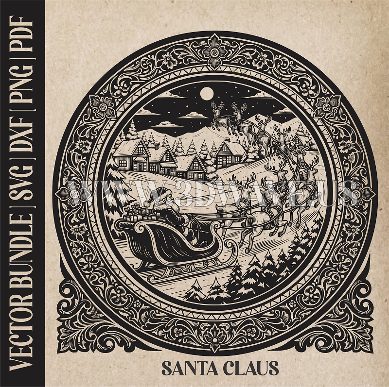Santa Claus & reindeer| Vector Art: LaserCut Files for Cricut, Glowforge SVG | Digital Products