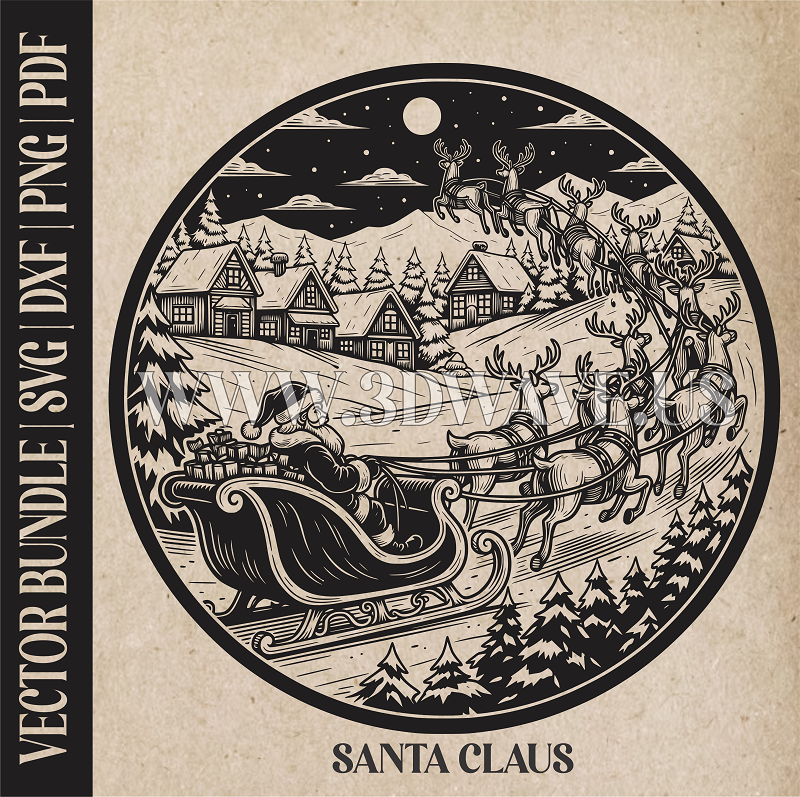 Santa Claus & reindeer| Vector Art: LaserCut Files for Cricut, Glowforge SVG | Digital Products