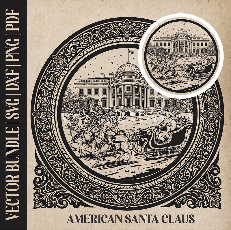 American Santa Claus & reindeer| Vector Art: LaserCut Files for Cricut, Glowforge SVG | Digital Products
