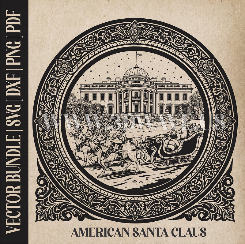 American Santa Claus & reindeer| Vector Art: LaserCut Files for Cricut, Glowforge SVG | Digital Products