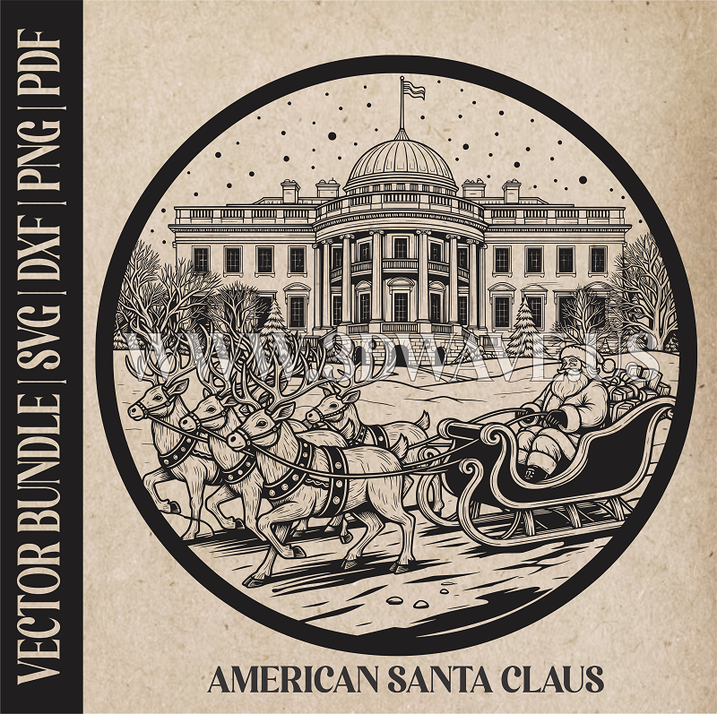 American Santa Claus & reindeer| Vector Art: LaserCut Files for Cricut, Glowforge SVG | Digital Products