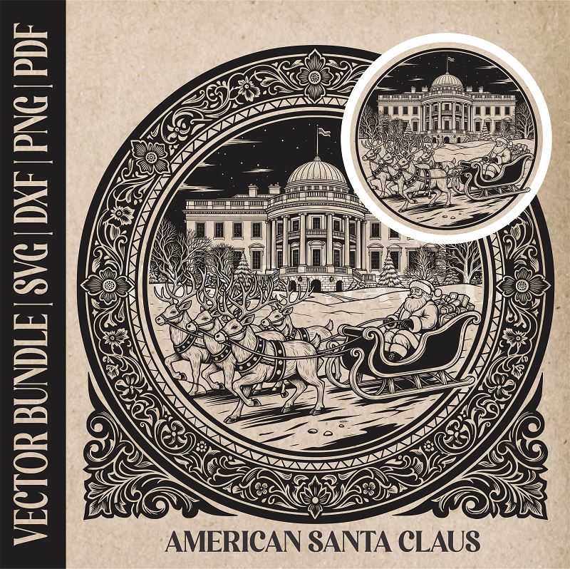 American Santa Claus & reindeer| Vector Art: LaserCut Files for Cricut, Glowforge SVG | Digital Products