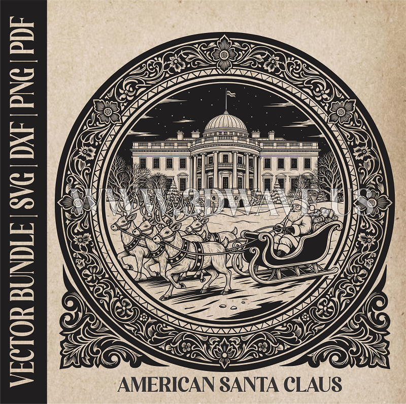 American Santa Claus & reindeer| Vector Art: LaserCut Files for Cricut, Glowforge SVG | Digital Products