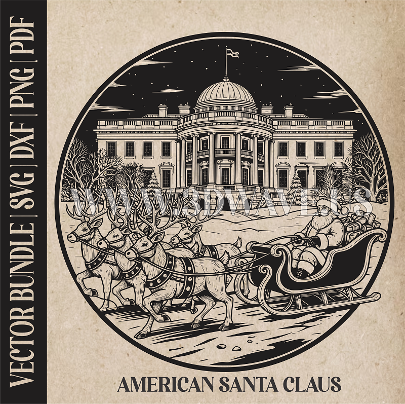 American Santa Claus & reindeer| Vector Art: LaserCut Files for Cricut, Glowforge SVG | Digital Products