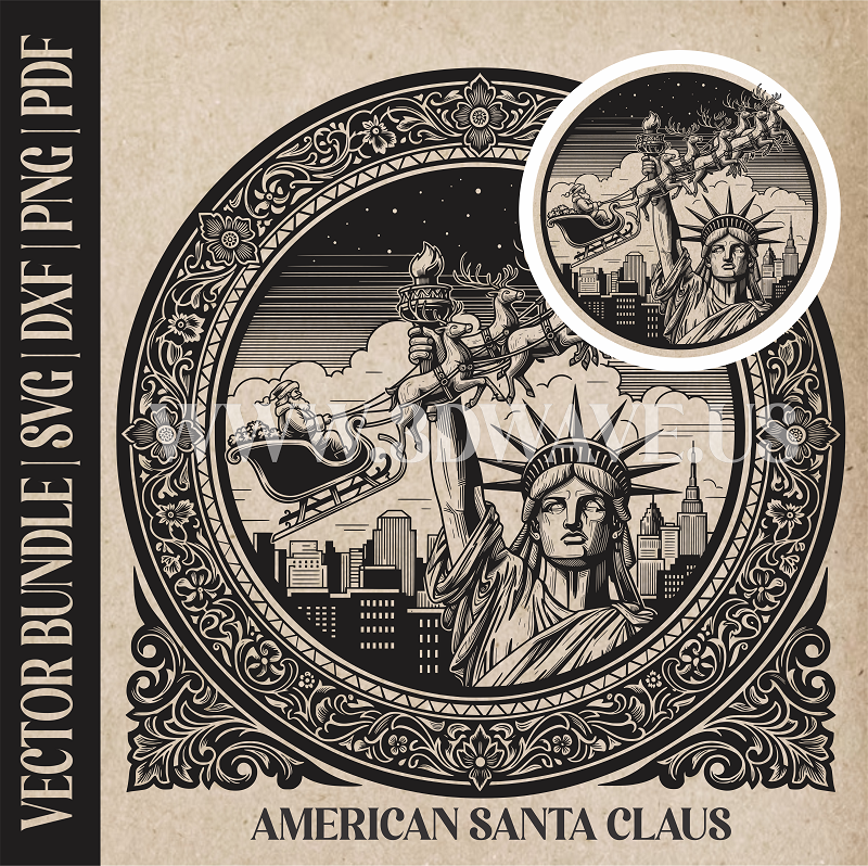 American Santa Claus & reindeer| Vector Art: LaserCut Files for Cricut, Glowforge SVG | Digital Products
