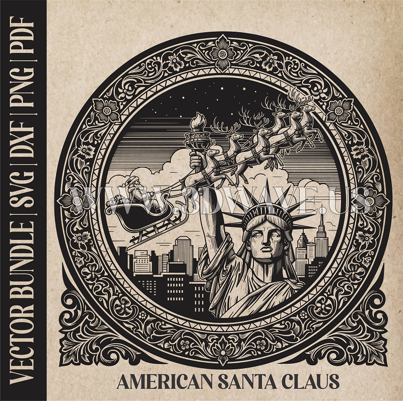 American Santa Claus & reindeer| Vector Art: LaserCut Files for Cricut, Glowforge SVG | Digital Products