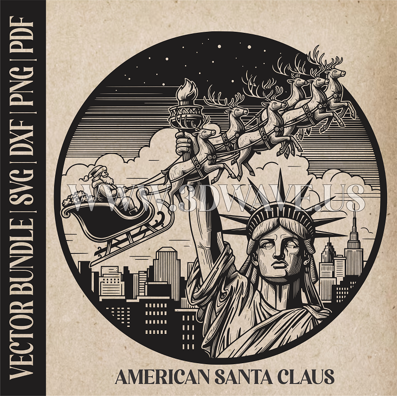 American Santa Claus & reindeer| Vector Art: LaserCut Files for Cricut, Glowforge SVG | Digital Products