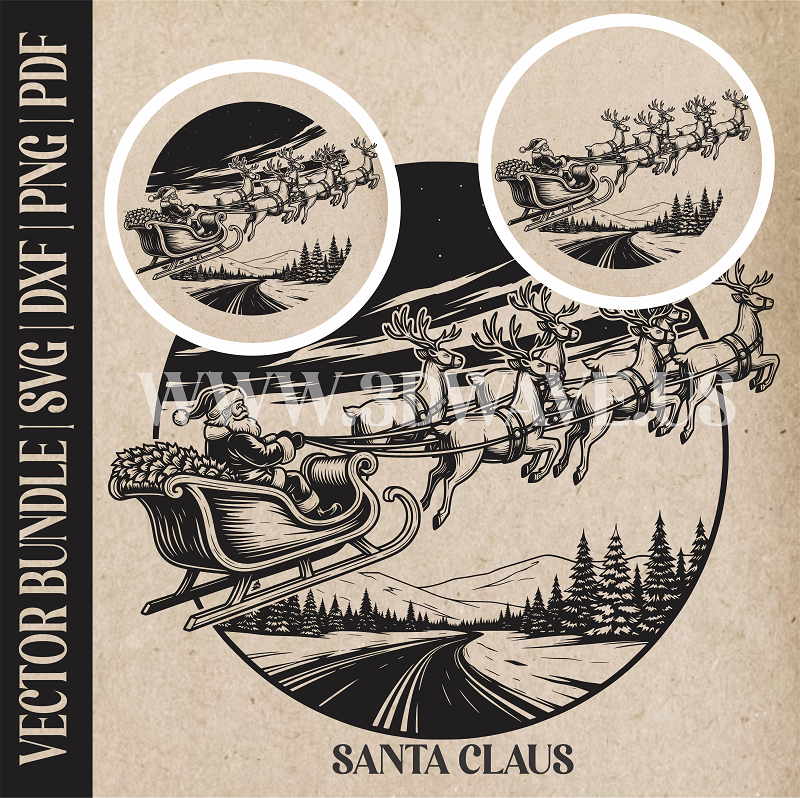 American Santa Claus & reindeer| Vector Art: LaserCut Files for Cricut, Glowforge SVG | Digital Products