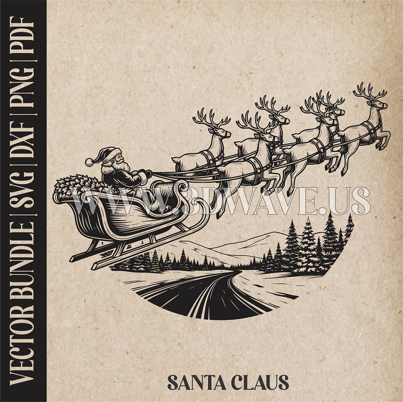 American Santa Claus & reindeer| Vector Art: LaserCut Files for Cricut, Glowforge SVG | Digital Products