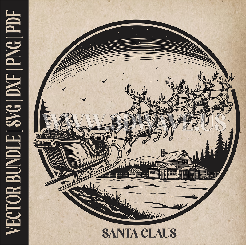 Santa Claus & reindeer| Vector Art: LaserCut Files for Cricut, Glowforge SVG | Digital Products