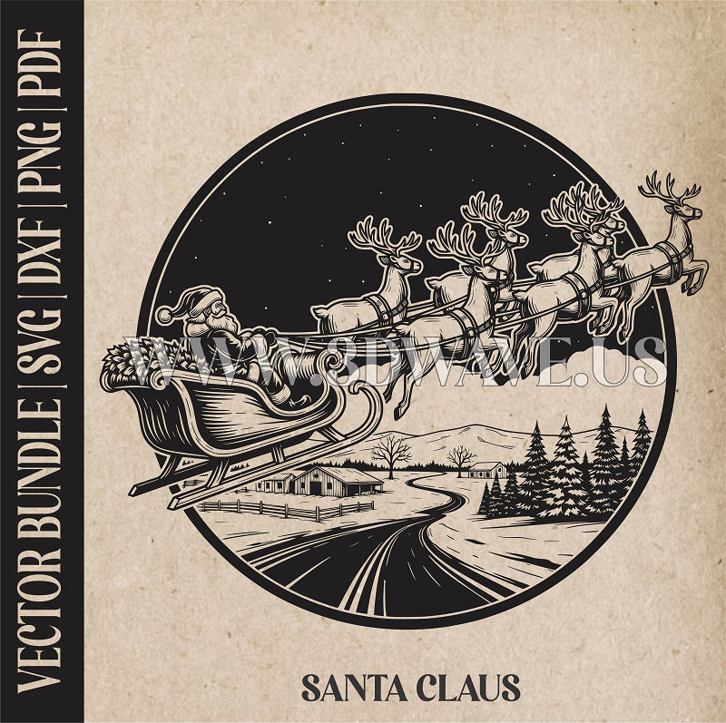 Santa Claus & reindeer| Vector Art: LaserCut Files for Cricut, Glowforge SVG | Digital Products