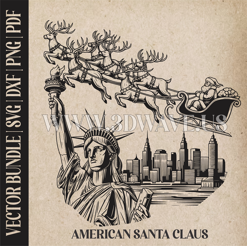 American Santa Claus & reindeer| Vector Art: LaserCut Files for Cricut, Glowforge SVG | Digital Products