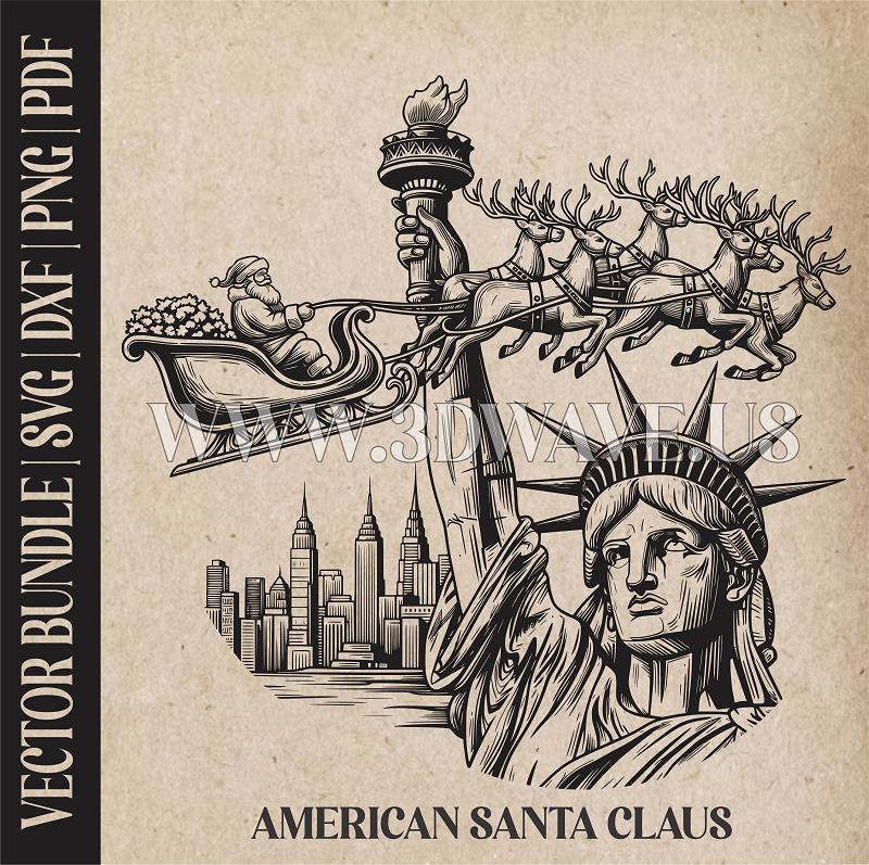 American Santa Claus & reindeer| Vector Art: LaserCut Files for Cricut, Glowforge SVG | Digital Products