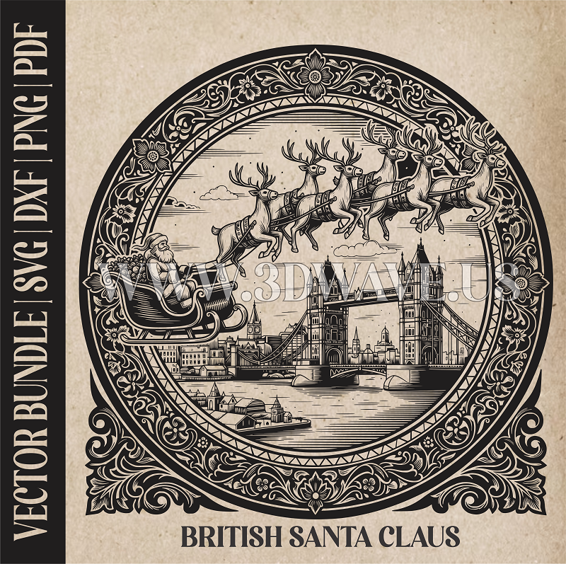 British Santa Claus & reindeer| Vector Art: LaserCut Files for Cricut, Glowforge SVG | Digital Products