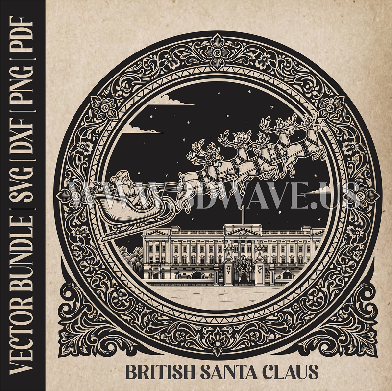 British Santa Claus & reindeer| Vector Art: LaserCut Files for Cricut, Glowforge SVG | Digital Products