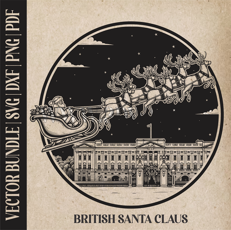 British Santa Claus & reindeer| Vector Art: LaserCut Files for Cricut, Glowforge SVG | Digital Products