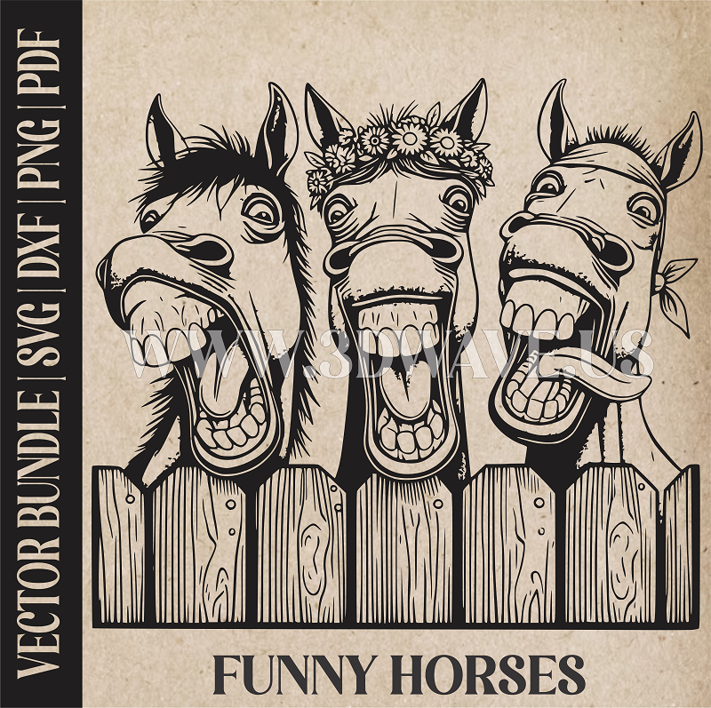 Funny Horses | Vector Art: LaserCut Files for Cricut, Glowforge SVG | Digital Products