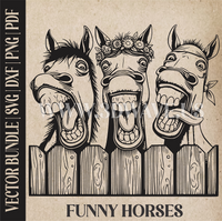 Thumbnail for Funny Horses | Vector Art: LaserCut Files for Cricut, Glowforge SVG | Digital Products