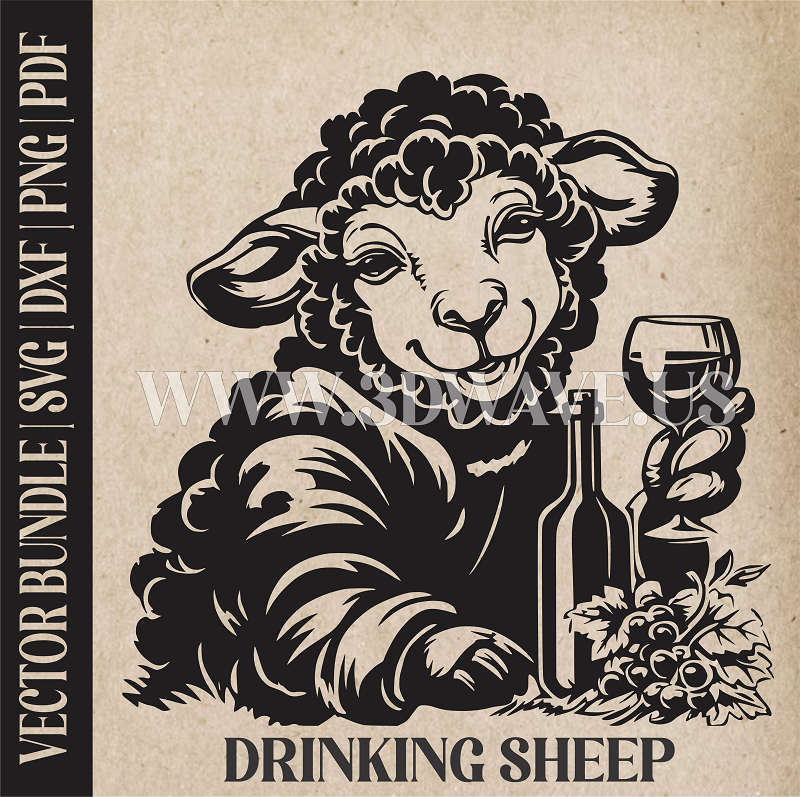 Drinking wine Sheep | Vector Art: LaserCut Files for Cricut, Glowforge SVG | Digital Products