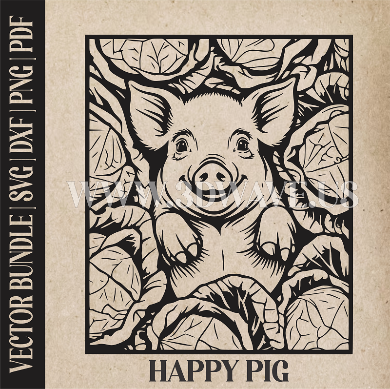 Happy Pig | Vector Art: LaserCut Files for Cricut, Glowforge SVG | Digital Products