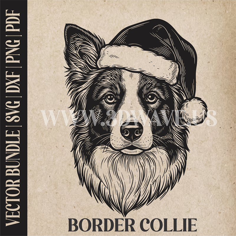 Border Collie Santa Dog | Vector Art: LaserCut Files for Cricut, Glowforge SVG | Digital Products
