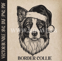 Thumbnail for Border Collie Santa Dog | Vector Art: LaserCut Files for Cricut, Glowforge SVG | Digital Products