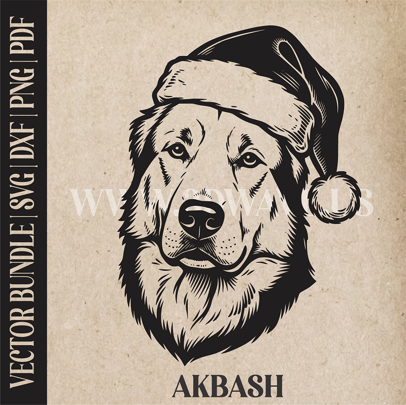 Akbash Santa Dog | Vector Art: LaserCut Files for Cricut, Glowforge SVG | Digital Products
