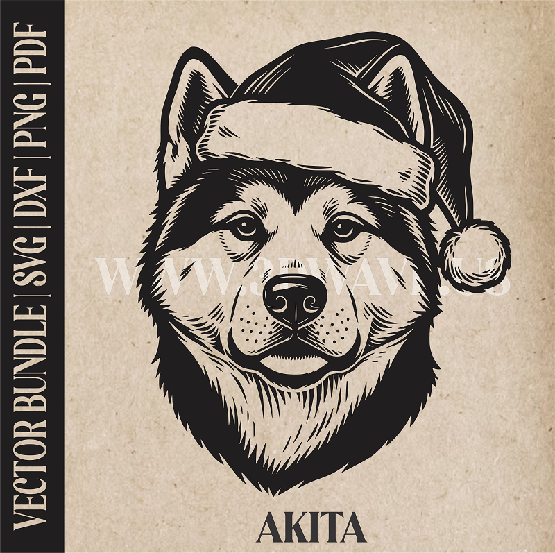 Akita Santa Dog | Vector Art: LaserCut Files for Cricut, Glowforge SVG | Digital Products