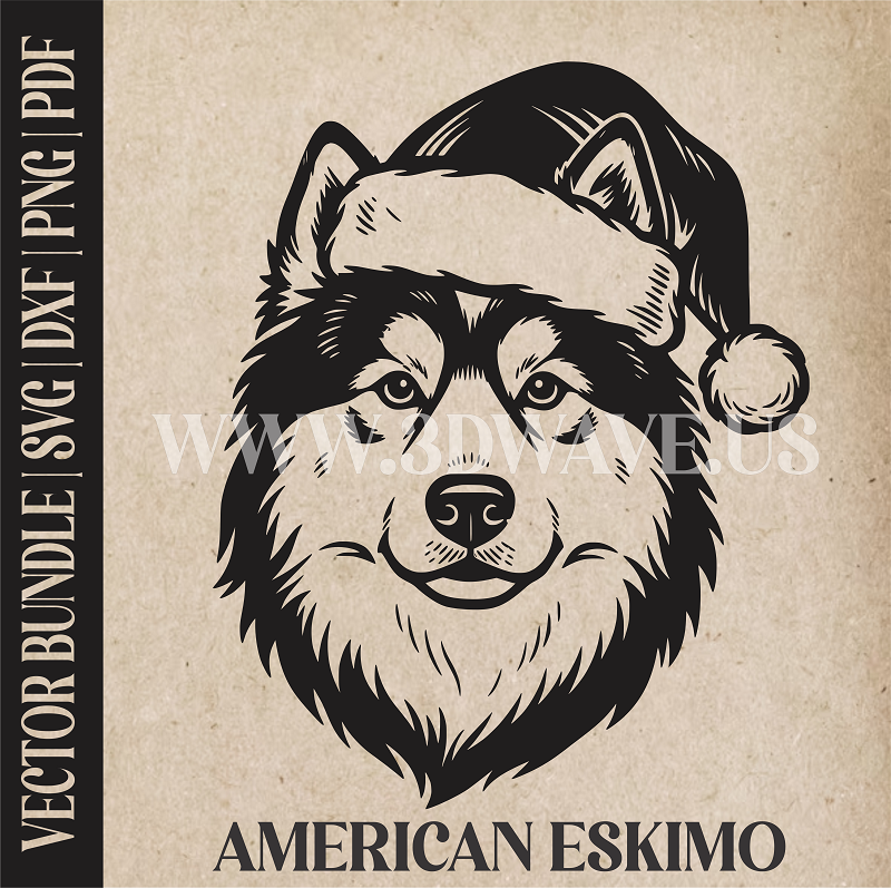 American Eskimo Santa Dog | Vector Art: LaserCut Files for Cricut, Glowforge SVG | Digital Products (Copy)