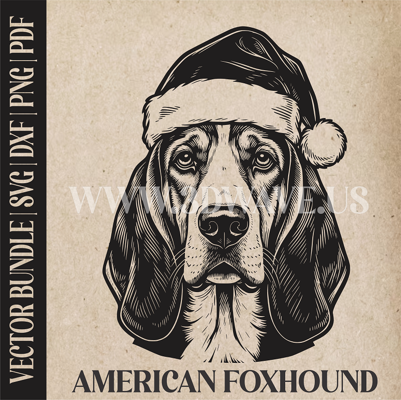 American Foxhound Santa Dog | Vector Art: LaserCut Files for Cricut, Glowforge SVG | Digital Products