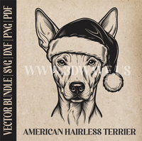 Thumbnail for American Hairless Terrier Santa Dog | Vector Art: LaserCut Files for Cricut, Glowforge SVG | Digital Products