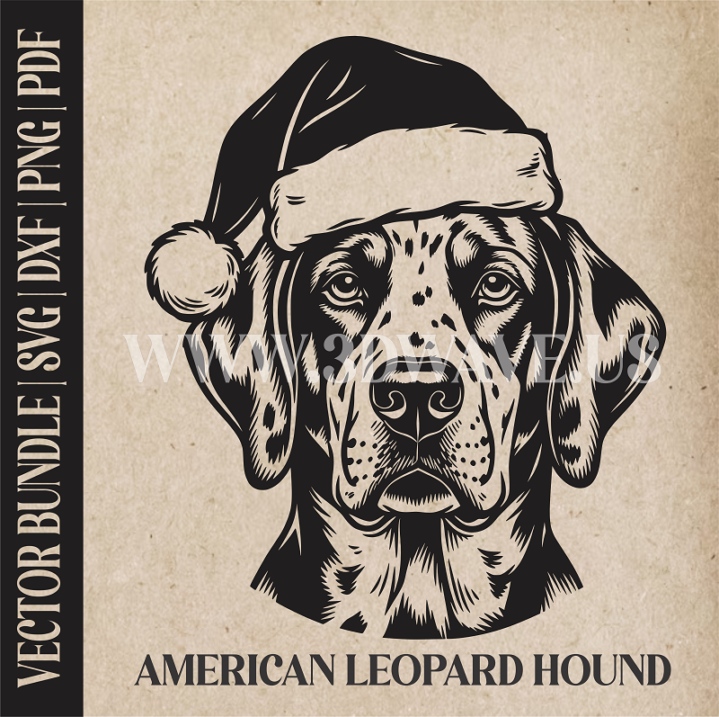 American Leopard Hound Santa Dog  | Vector Art: LaserCut Files for Cricut, Glowforge SVG | Digital Products