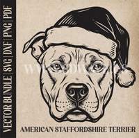 Thumbnail for American Staffordshire Terrier Santa Dog | Vector Art: LaserCut Files for Cricut, Glowforge SVG | Digital Products