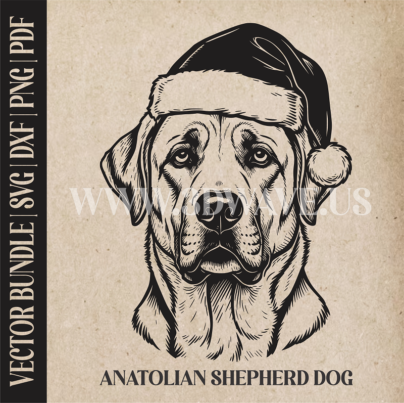 Anatolian Shepherd Santa Dog  | Vector Art: LaserCut Files for Cricut, Glowforge SVG | Digital Products