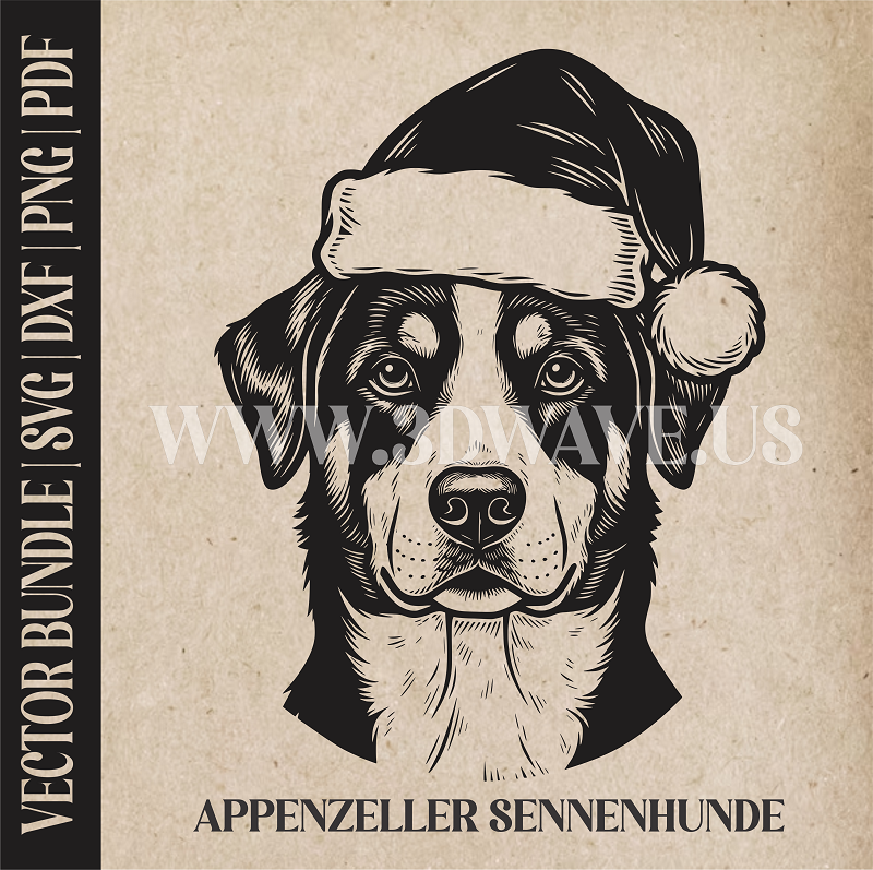 Appenzeller Sennenhunde Santa Dog  | Vector Art: LaserCut Files for Cricut, Glowforge SVG | Digital Products