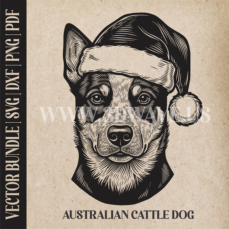 Australian Cattle Dog Santa Dog  | Vector Art: LaserCut Files for Cricut, Glowforge SVG | Digital Products